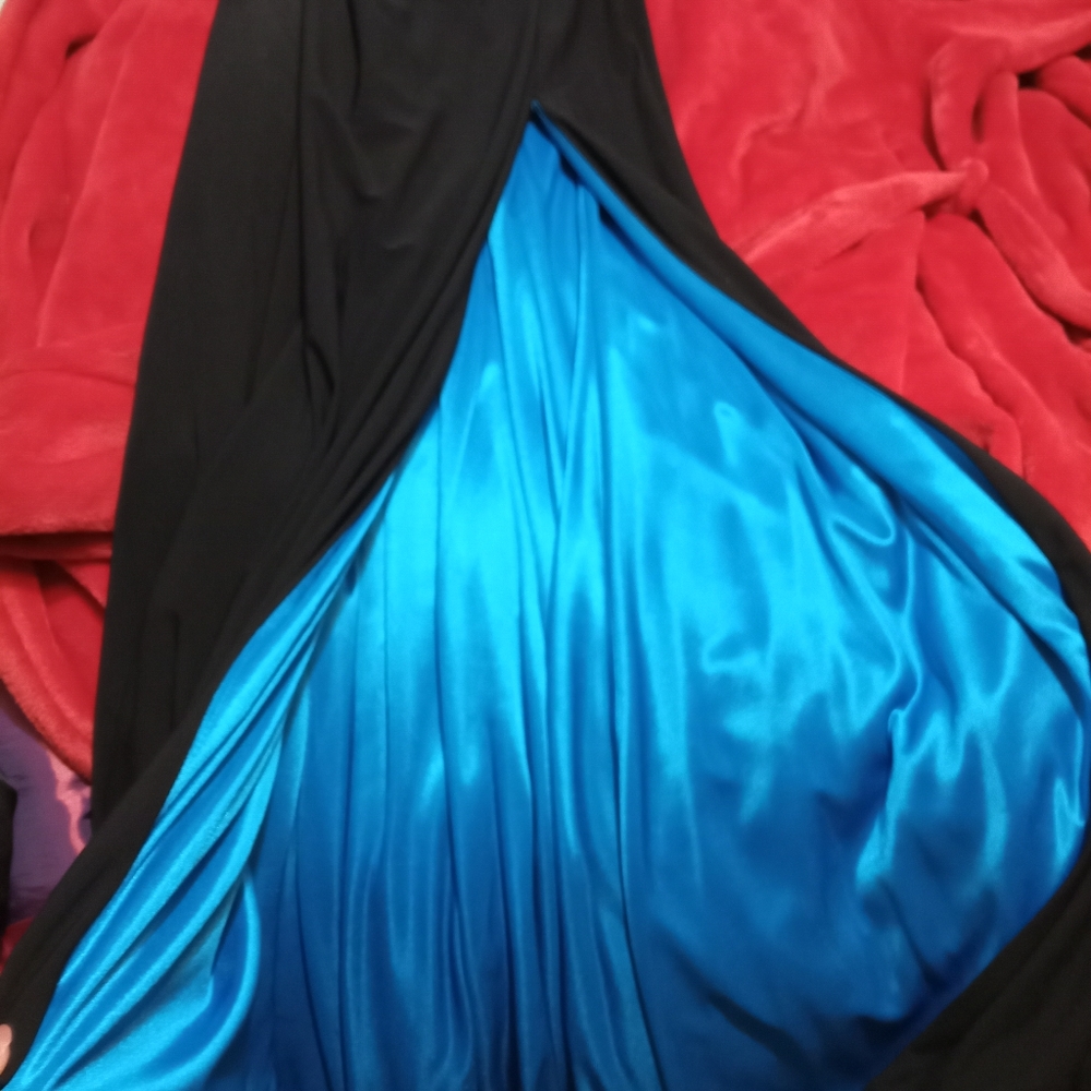 Women's Black & Royal Blue Beaded Jaoy Couture Floor Length Dress - Picture 16 of 16